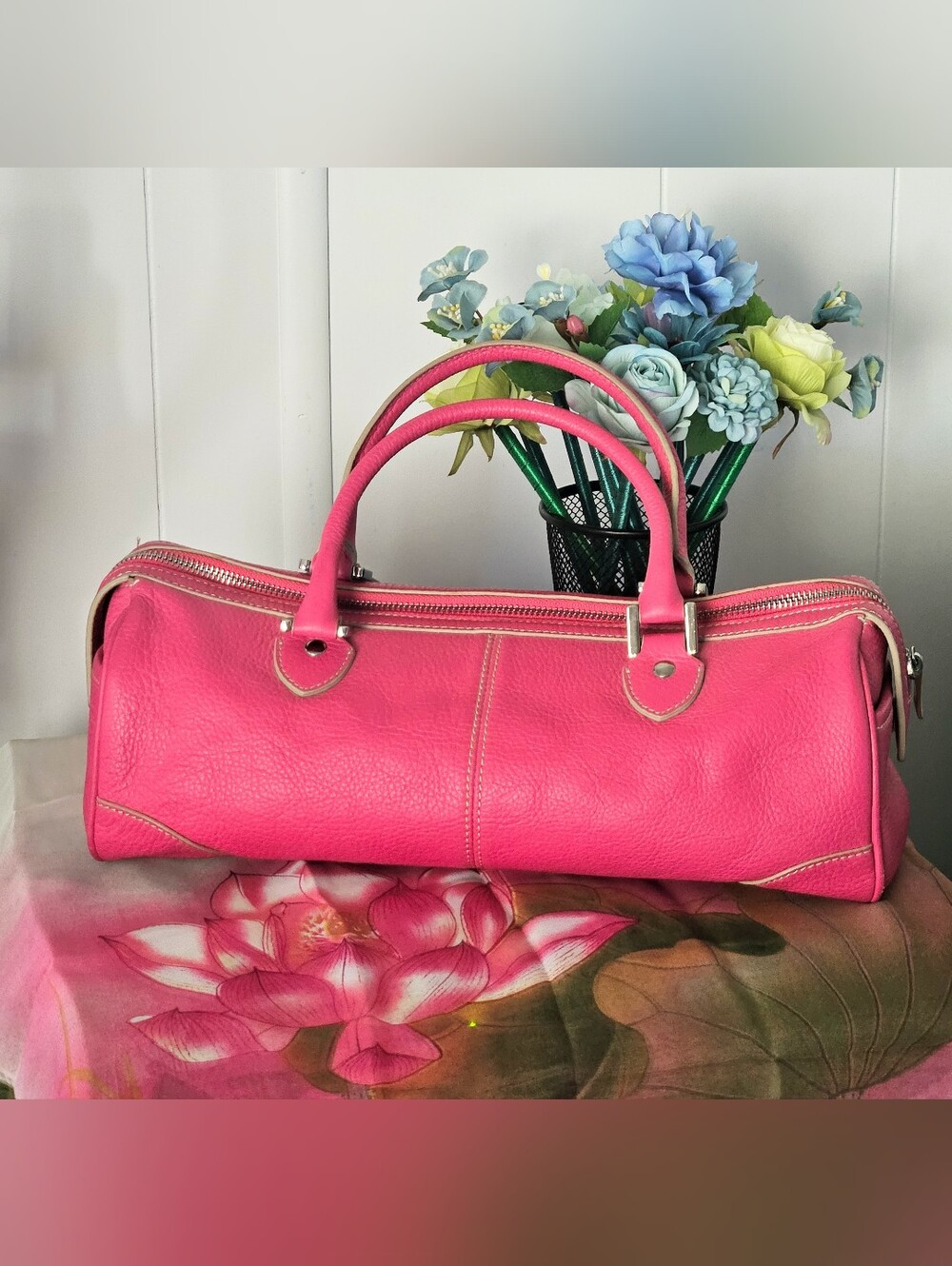 Etienne Aigner Fuchsia Pink Pebble Leather Satchel Handbag